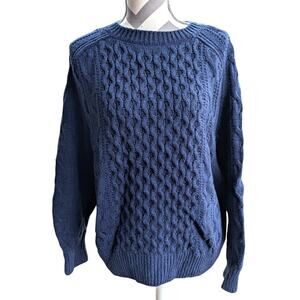 Universal Thread Cable Knit Chunky Fisherman Sweater Navy Wool Blend XXL 2XL